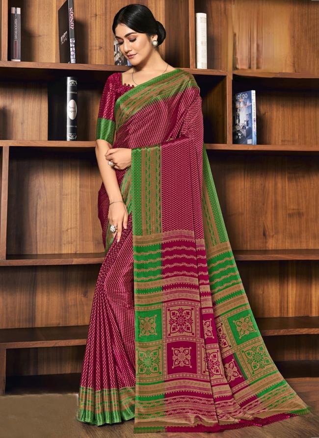 Magenta Crepe Silk Festival Wear Printed Saree