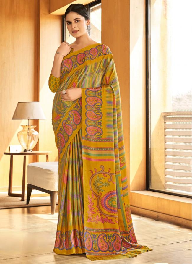 Olive Green Crepe Silk Festival Wear Printed Saree