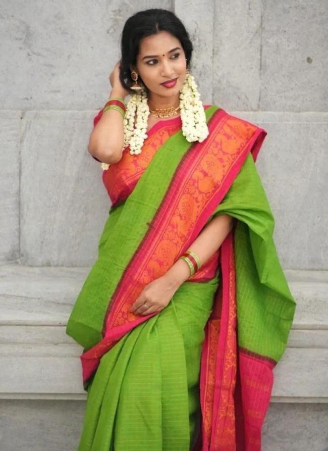 Light Green Lichi Silk Traditional Wear Weaving Saree