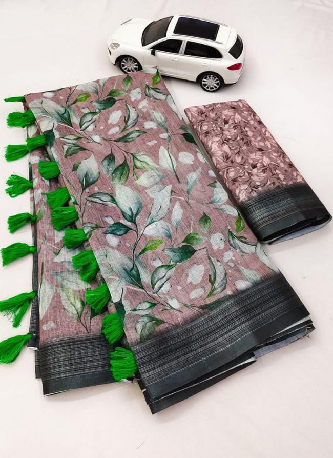 Grey Linen Casual Wear Digital Printed Saree