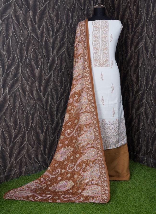 Orange Pashmina Casual Wear Printed Dress Material