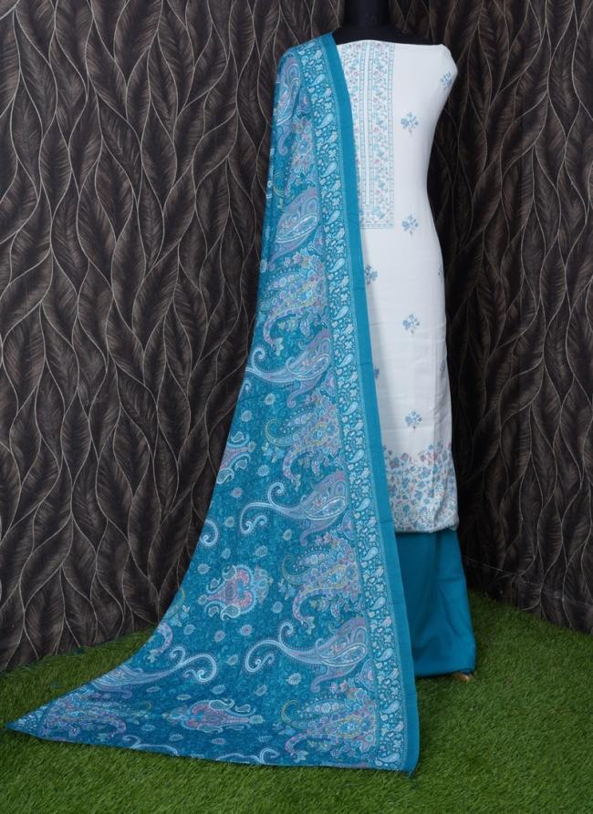 Sky Blue Pashmina Casual Wear Printed Dress Material