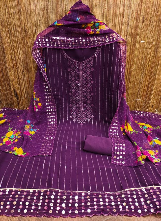 Purple Georgette Festival Wear Sequins Work Dress Material