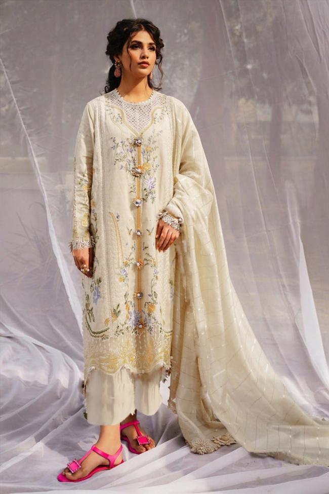 Cream Cotton Eid Wear Embroidery Work Pakistani Suit