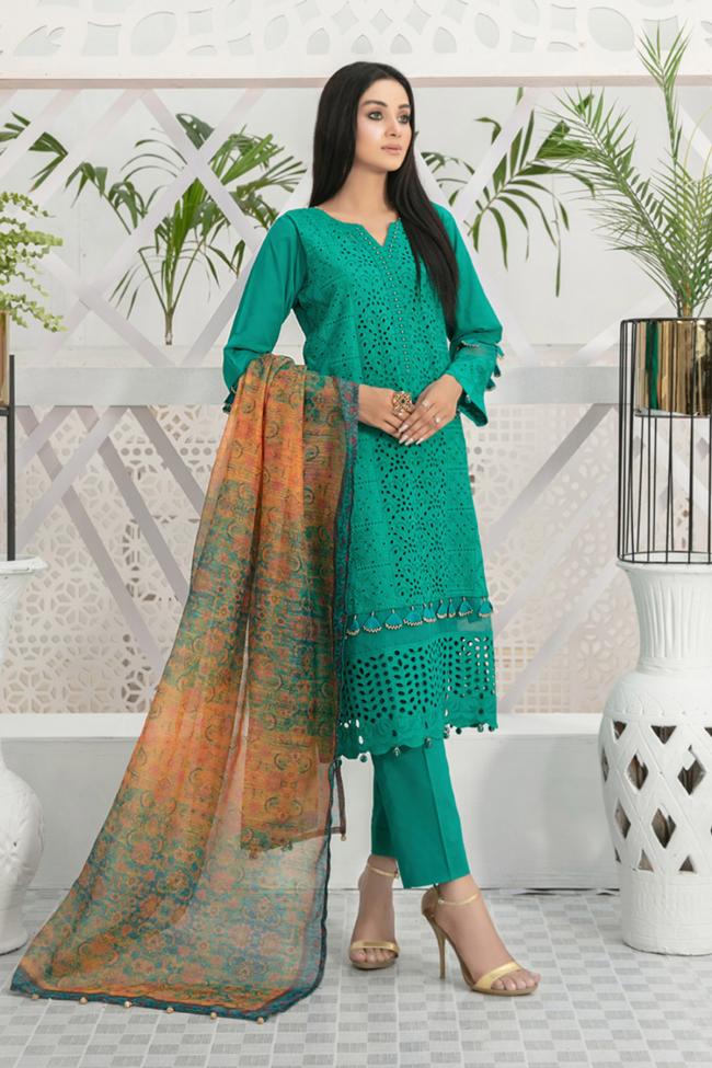 Firozi Cotton Eid Wear Embroidery Work Pakistani Suit