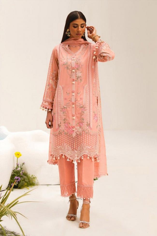 Peach Cotton Eid Wear Embroidery Work Pakistani Suit