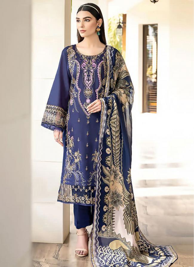 Navy Blue Cotton Eid Wear Embroidery Work Pakistani Suit