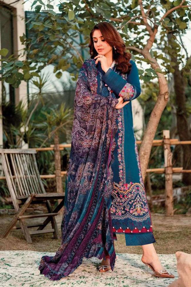 Blue Cotton Eid Wear Embroidery Work Pakistani Suit