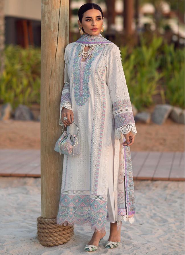 White Cotton Eid Wear Embroidery Work Pakistani Suit