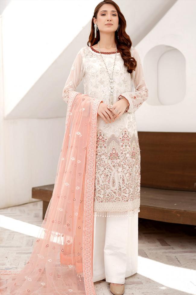 Cream Faux Georgette Eid Wear Embroidery Work Pakistani Suit
