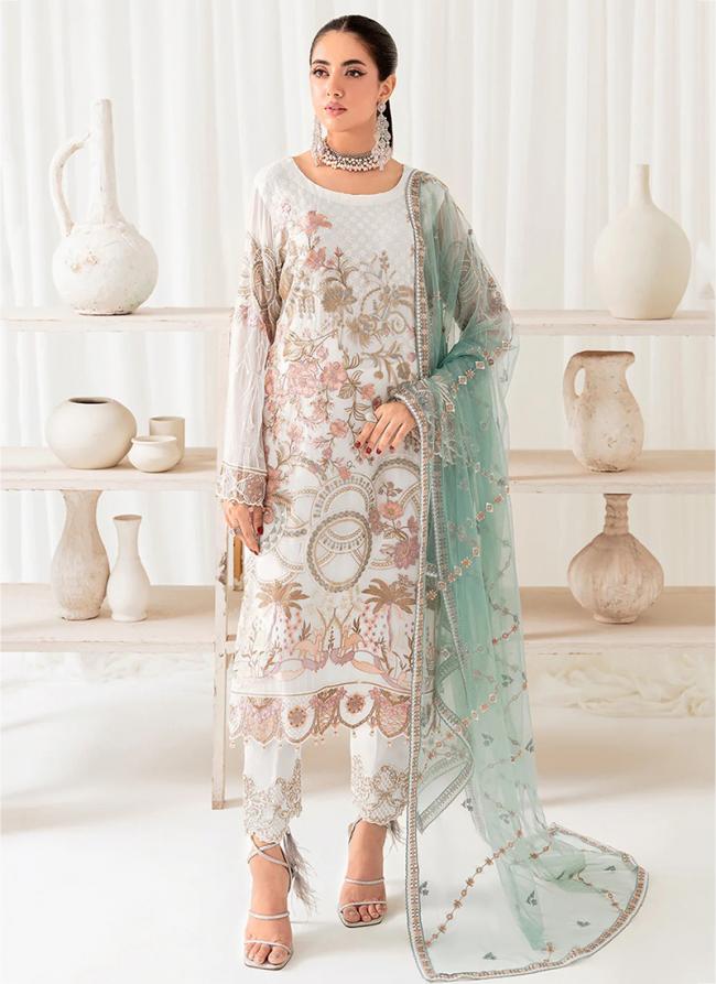 White Faux Georgette Eid Wear Embroidery Work Pakistani Suit