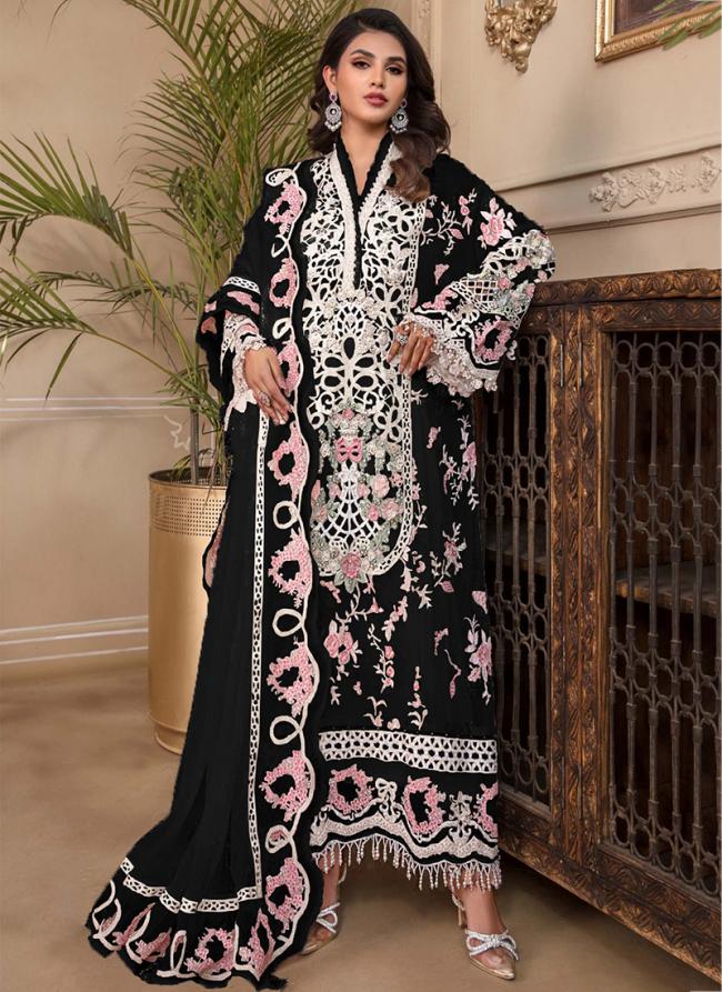 Black Faux Georgette Eid Wear Embroidery Work Pakistani Suit
