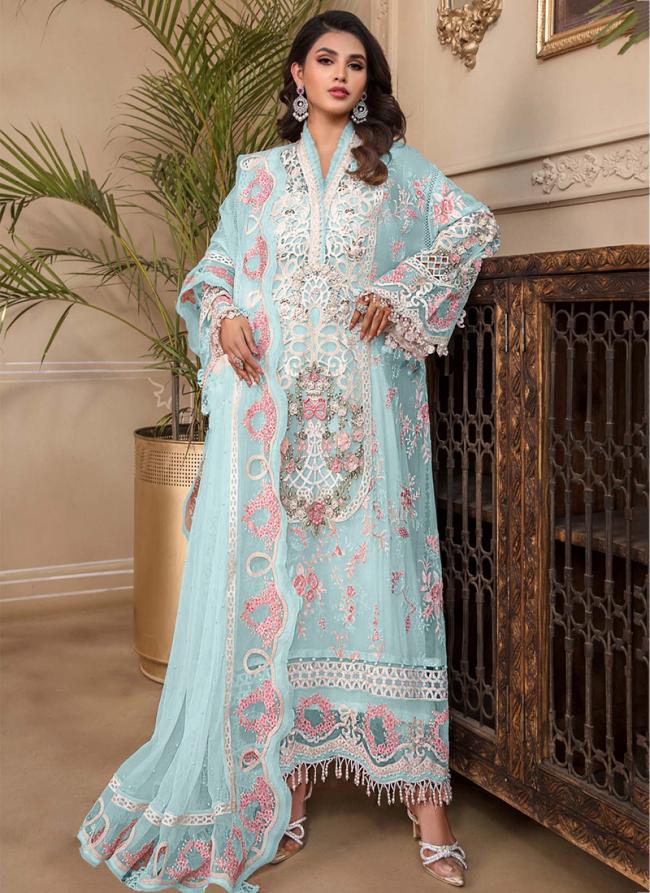 Sky Blue Faux Georgette Eid Wear Embroidery Work Pakistani Suit