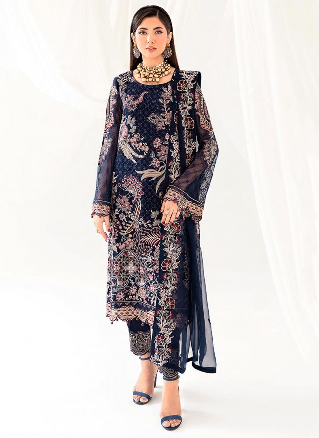 Navy Blue Faux Georgette Eid Wear Embroidery Work Pakistani Suit