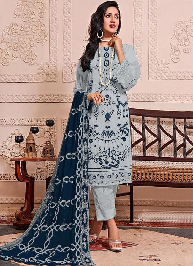 Blue Faux Georgette Eid Wear Embroidery Work Pakistani Suit