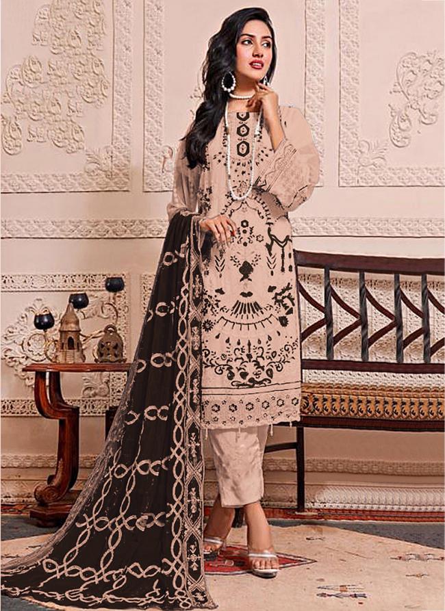 Peach Faux Georgette Eid Wear Embroidery Work Pakistani Suit