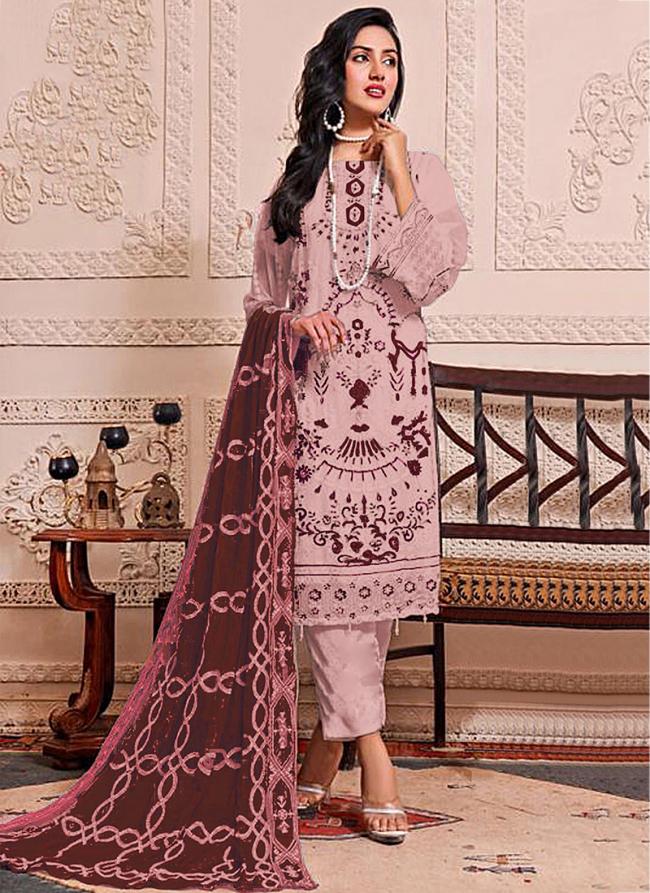 Pink Faux Georgette Eid Wear Embroidery Work Pakistani Suit