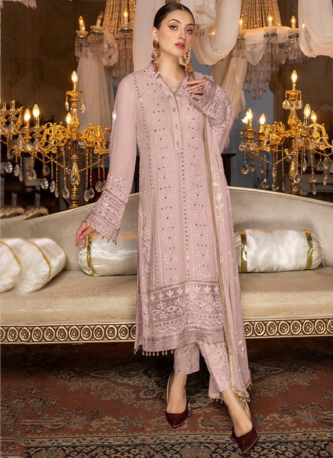 Rose Gold Faux Georgette Eid Wear Embroidery Work Pakistani Suit