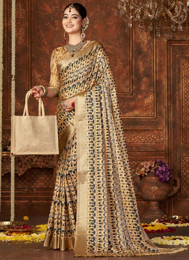 Beige Dola Silk Traditional Wear Digital Printed Saree