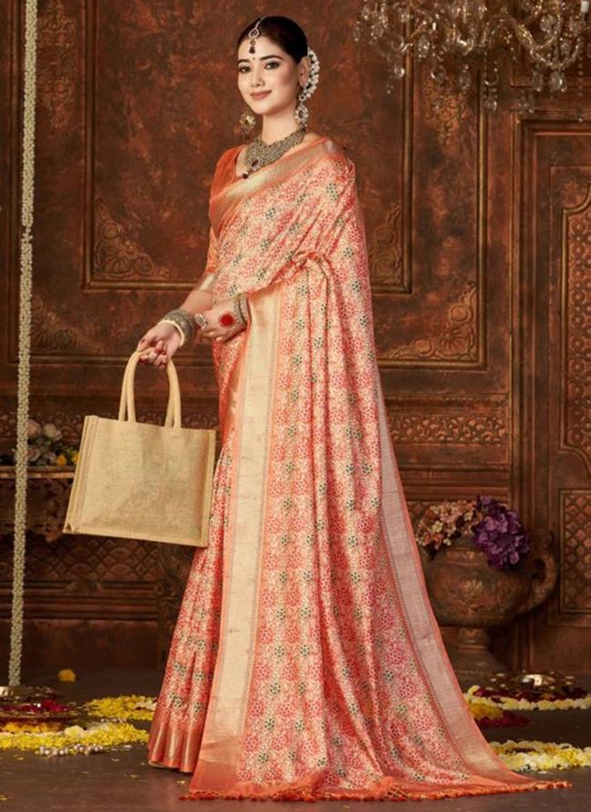 Peach Dola Silk Traditional Wear Digital Printed Saree