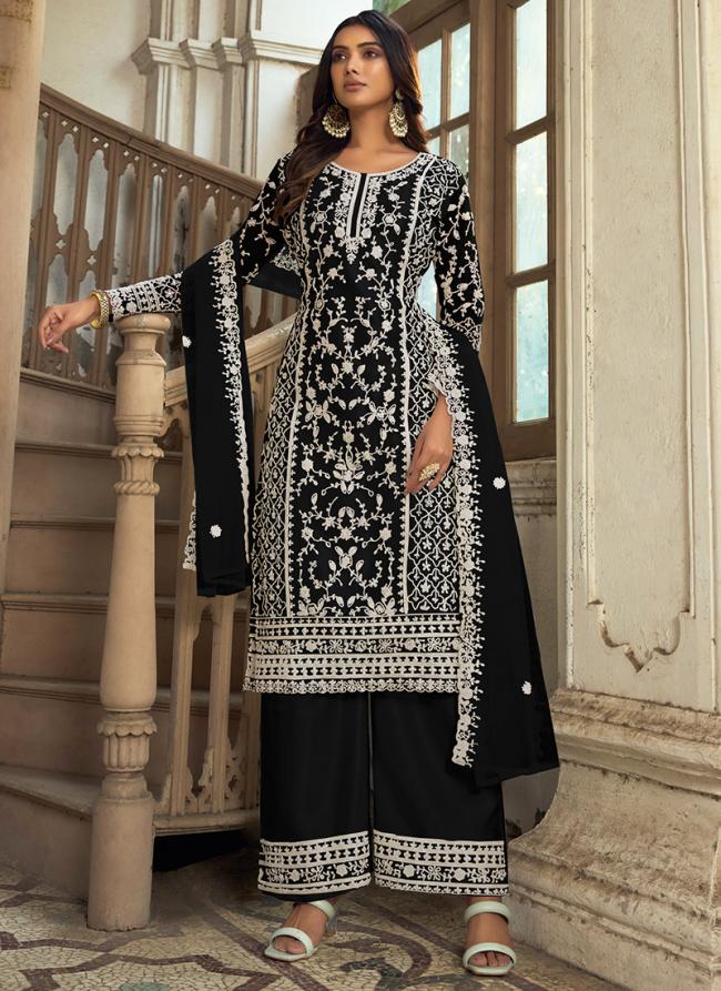 Black Net Eid Wear Embroidery Work Palazzo Suit