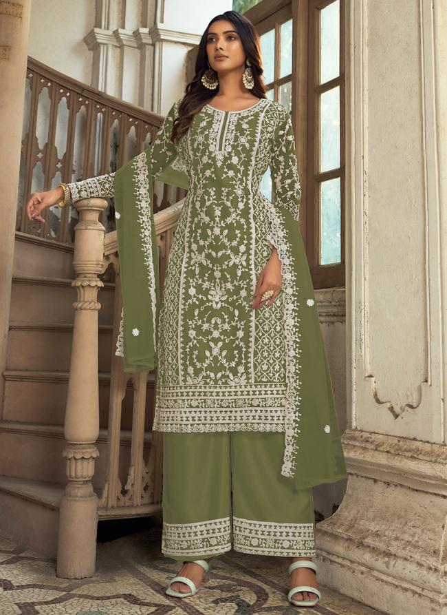 Green Net Eid Wear Embroidery Work Palazzo Suit