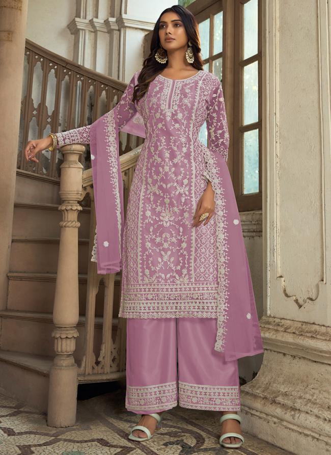 Pink Net Eid Wear Embroidery Work Palazzo Suit