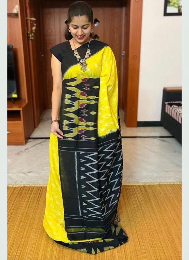 Yellow Plain Linen Wedding Wear Digital Printed Saree