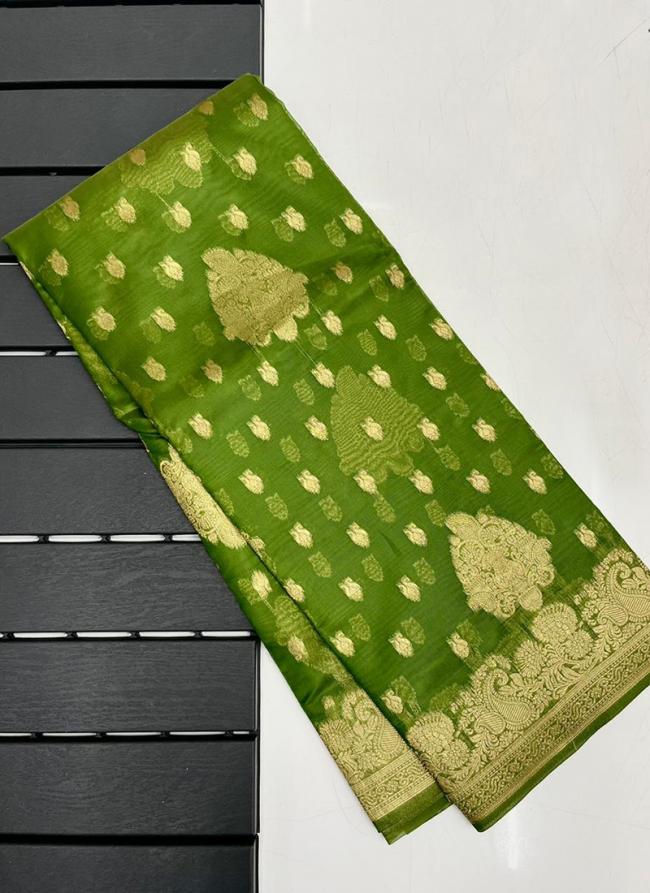 Green Organza Casual Wear Weaving Saree