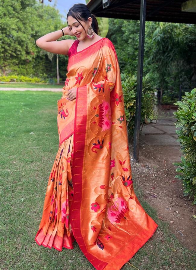 Light Orange Pathani Party Wear ZarI Work Saree