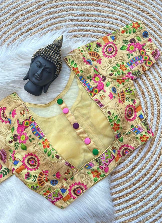 Light Yellow Malai Silk Wedding Wear Multi Work Blouse