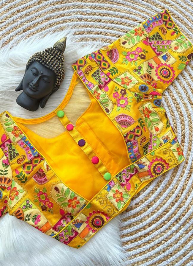 Yellow Malai Silk Wedding Wear Multi Work Blouse