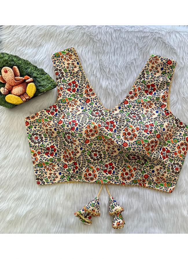 Grey Mono Bnaglori Crochet Wedding Wear Digital Printed Blouse