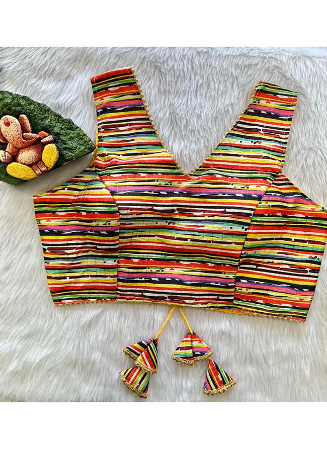 Multi Color Mono Bnaglori Crochet Wedding Wear Digital Printed Blouse