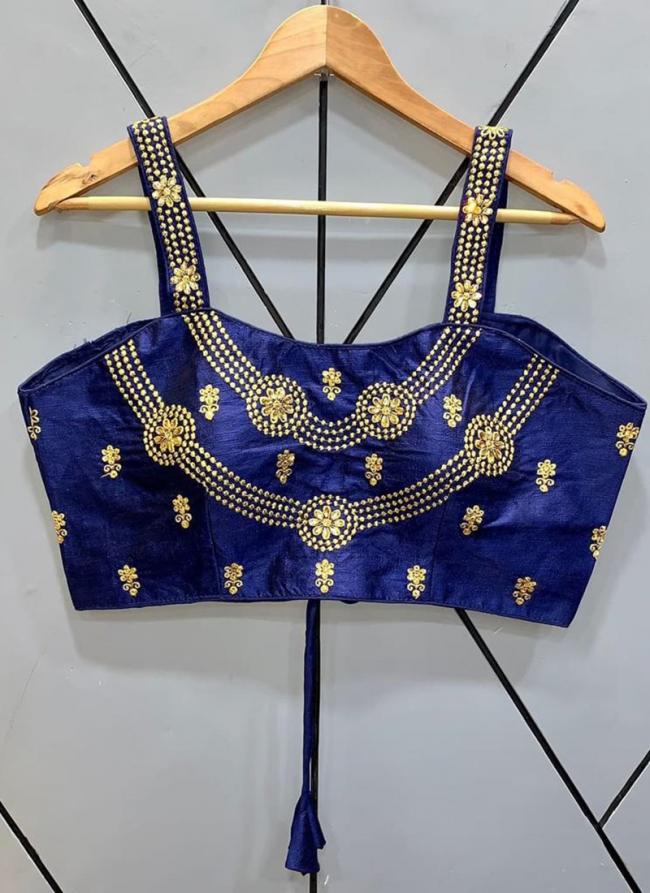 Blue Phantom Silk  Party Wear Embroidery Work Blouse