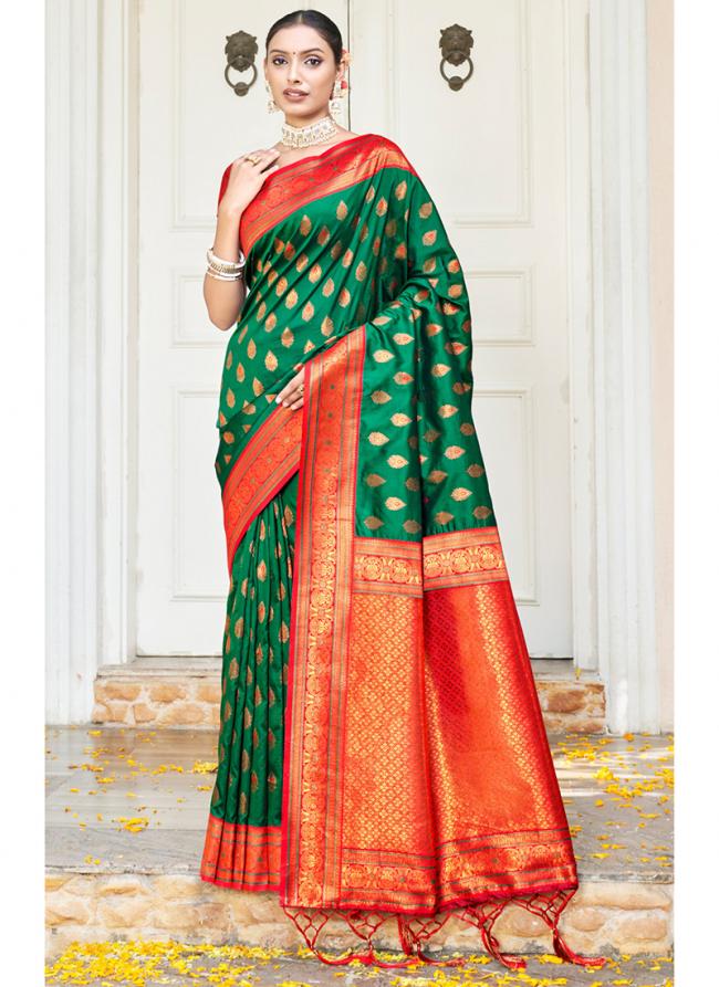 Green Banarasi Silk Wedding Wear Embroidery Work Saree
