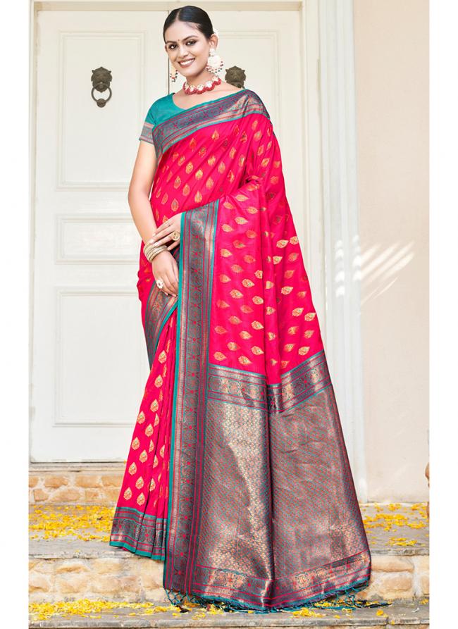 Pink Banarasi Silk Wedding Wear Embroidery Work Saree