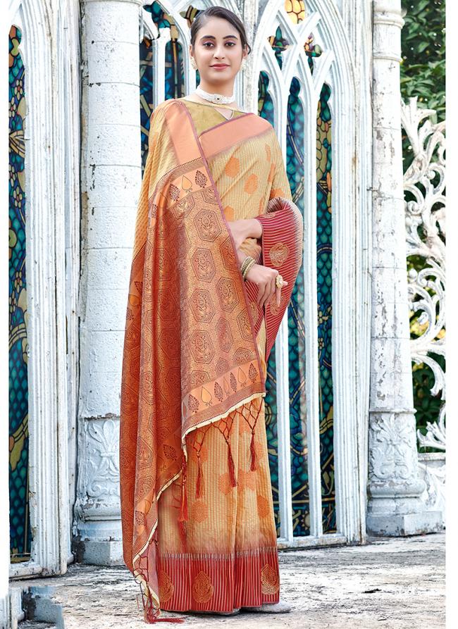 Beige Banarasi Silk Party Wear Digital Printed Saree