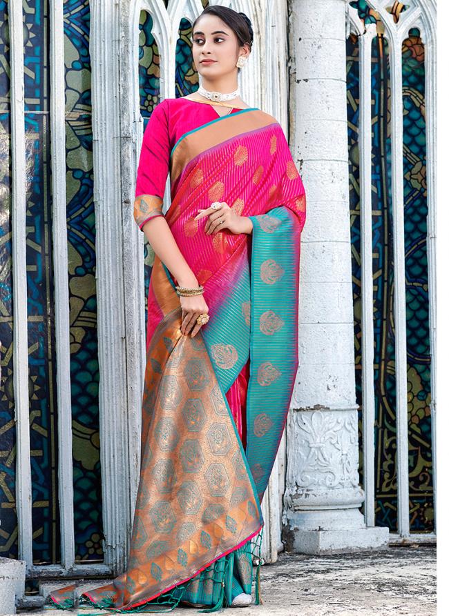 Pink Banarasi Silk Party Wear Digital Printed Saree