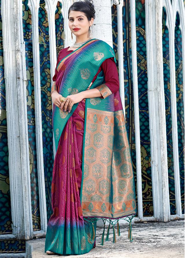 Wine Banarasi Silk Party Wear Digital Printed Saree