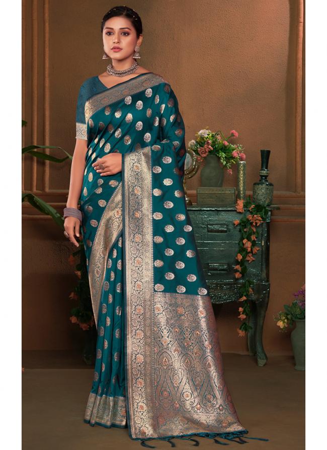 Sky Blue Banarasi Silk Festival Wear Digital Printed Saree