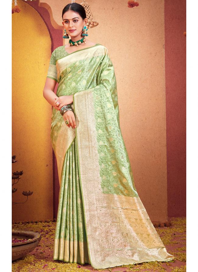 Green Banarasi Silk Party Wear Digital Printed Saree