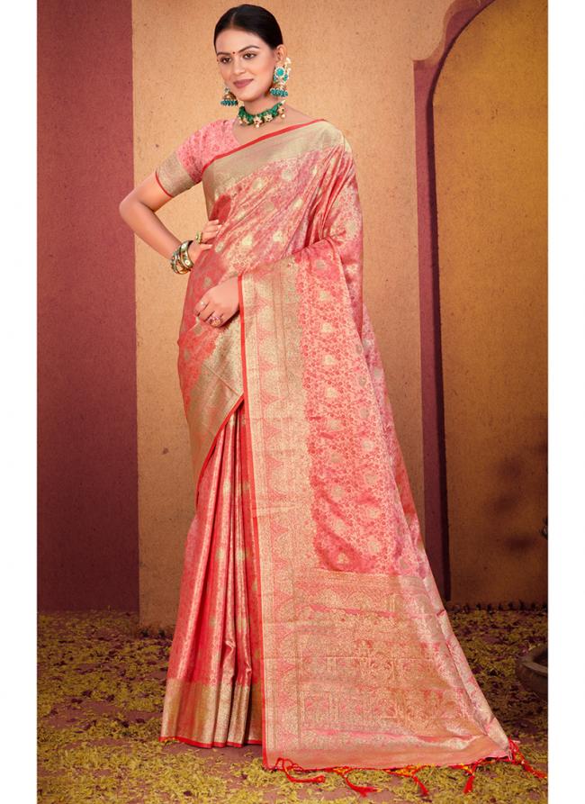 Light Pink Banarasi Silk Party Wear Digital Printed Saree