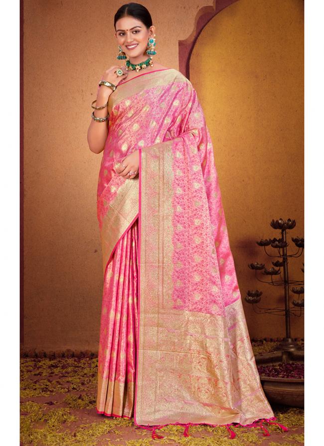 Pink Banarasi Silk Party Wear Digital Printed Saree