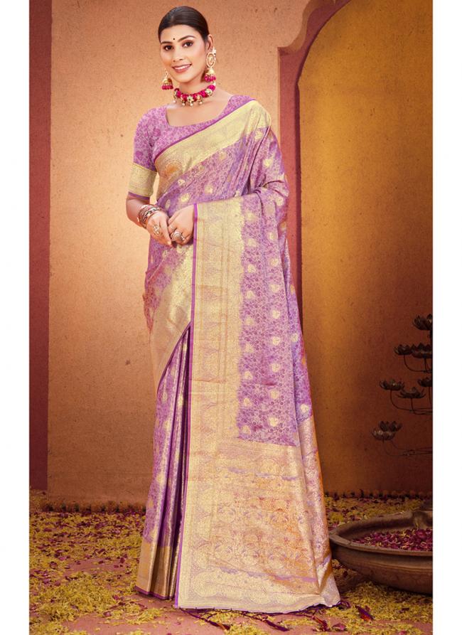 Purple Banarasi Silk Party Wear Digital Printed Saree