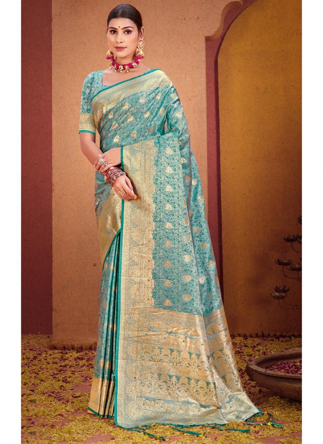 Sky Blue Banarasi Silk Party Wear Digital Printed Saree