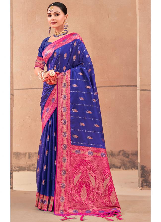 Blue Banarasi Silk Wedding Wear Digital Printed Saree