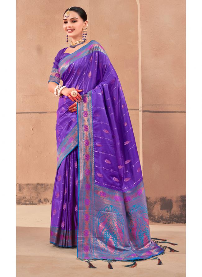 Purple Banarasi Silk Wedding Wear Digital Printed Saree