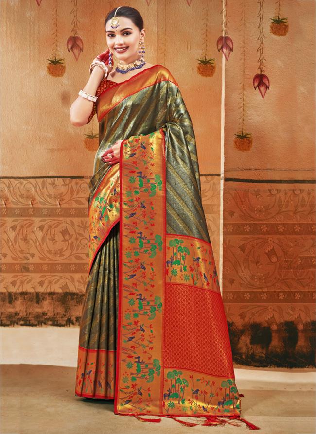 Green Paithani Silk Wedding Wear Digital Printed Saree