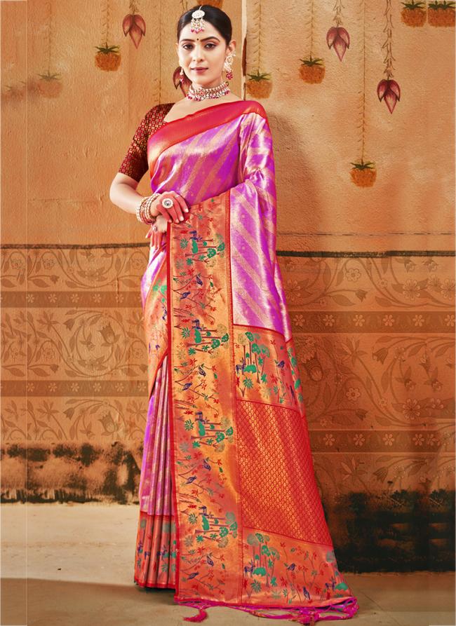 Purple Paithani Silk Wedding Wear Digital Printed Saree
